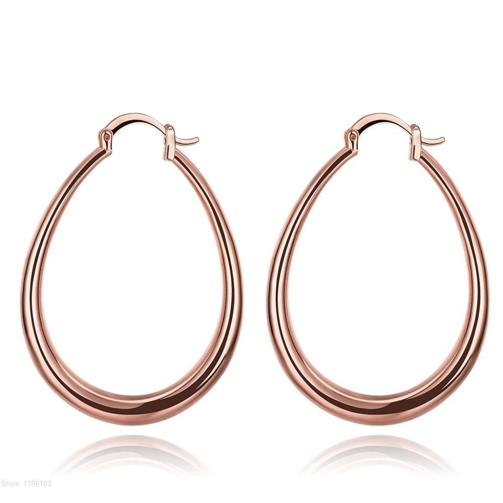 NEW 18K Rose Gold 1.5'' Oval Hoop Earrings - Picture 8 of 9
